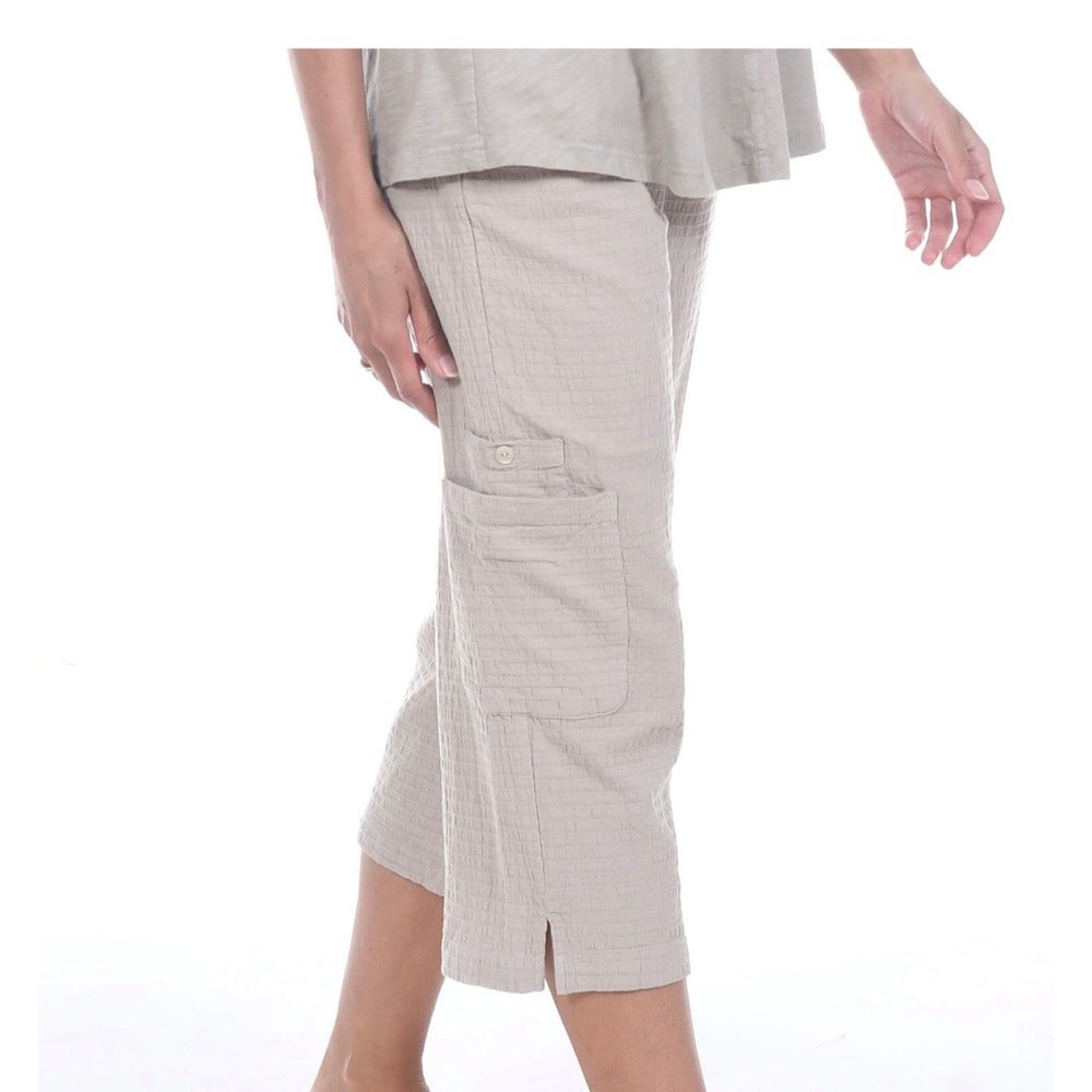 Blue Ginger Tan Cropped Pants with Elastic Waist and Tie Size L Size XL